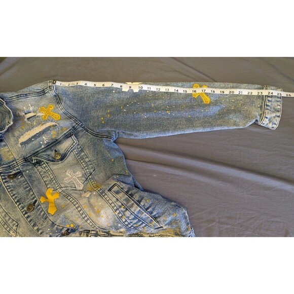 Smoke Rise Denim Co. Distressed Jean Jacket Size Men's XL Unisex Streetwear ** - Picture 9 of 13